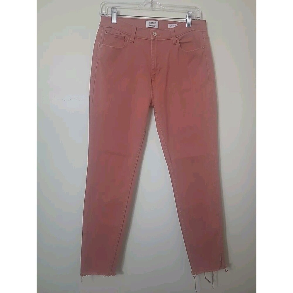 Kensie Vintage Lux Ultimate High Rise Skinny Distressed Jeans Red Raw Hem 8/28 - Picture 1 of 11